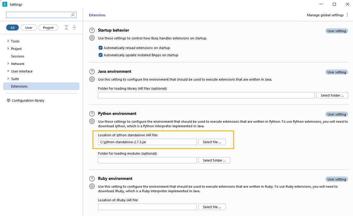 Setting the location of Jython Standalone