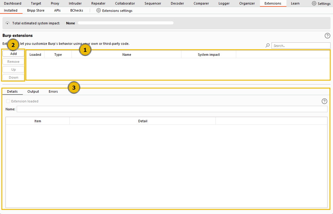 Extensions interface