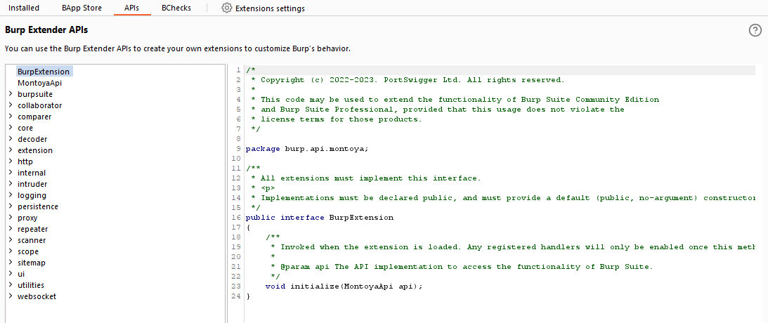 Burp Suite Extender APIs