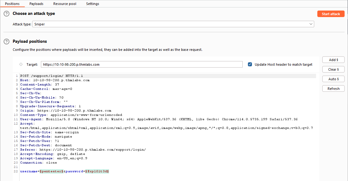 Showing the positions tab