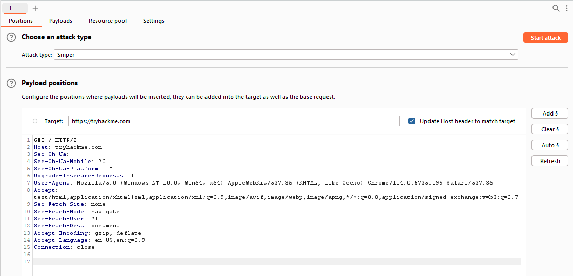 Showing the intruder interface