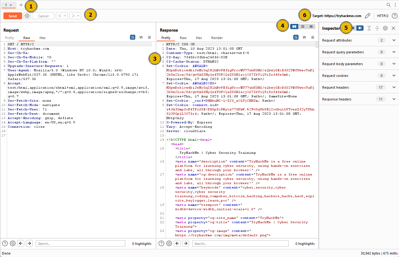 Showing a sample request in burp suite repeater