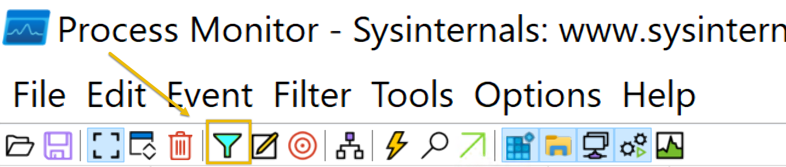 this image shows how to use the filter for process monitor tool