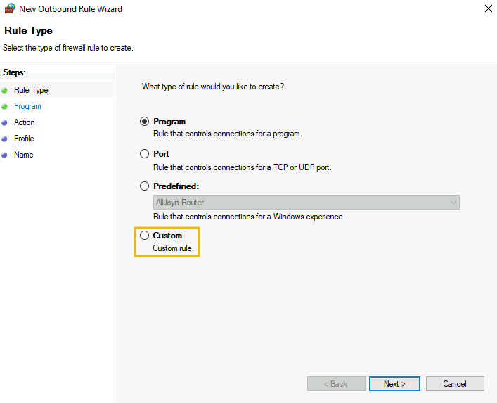 Selecting the rule type.