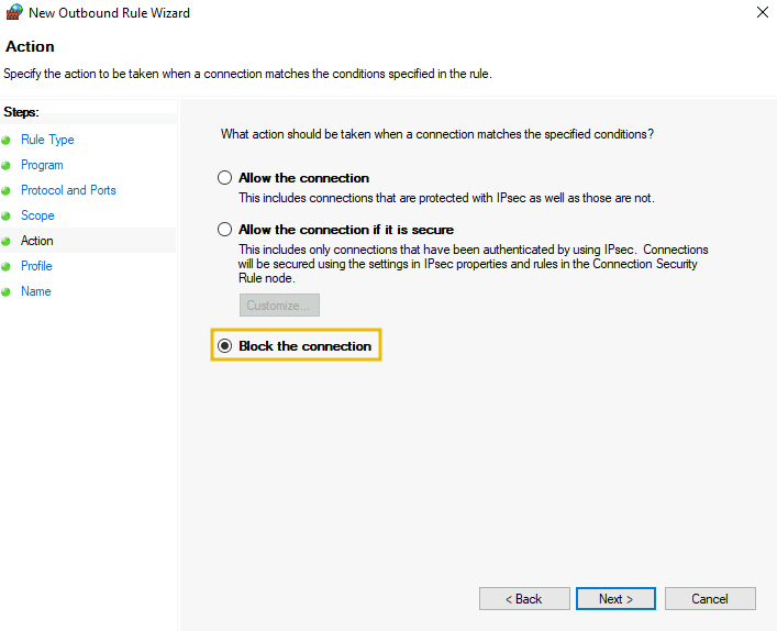 Selecting the action.