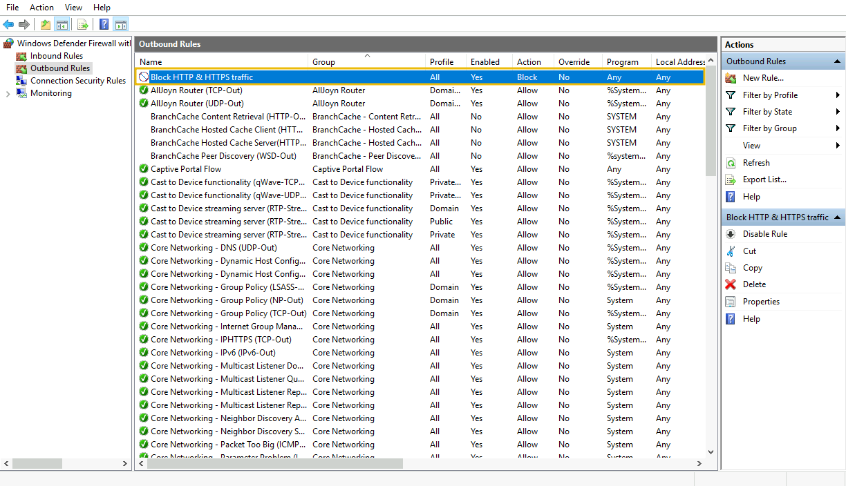 Selecting the protocols and ports.