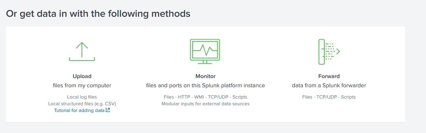 Shows data Ingestion Options in Splunk SIEM