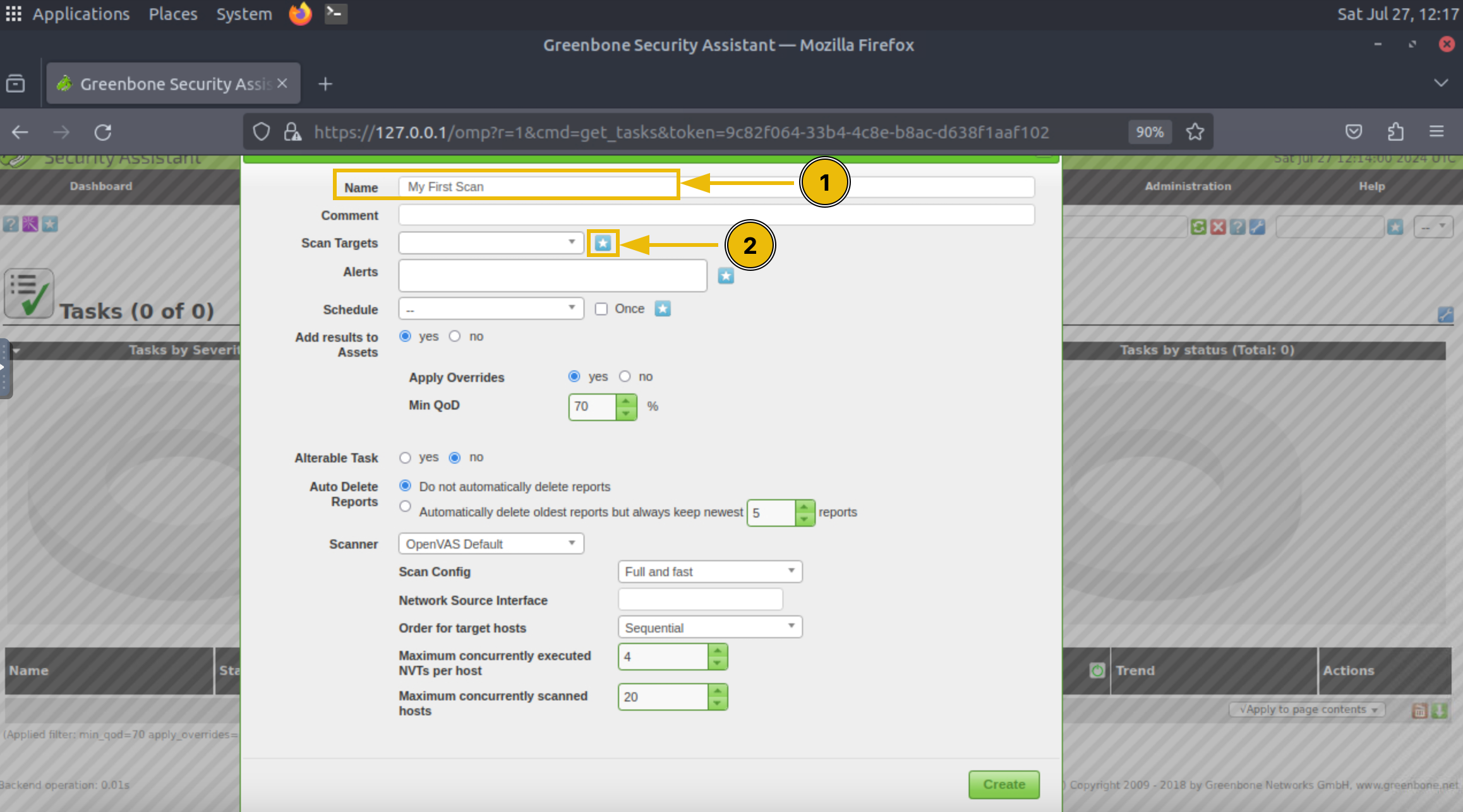 Giving scan name and scan targets.