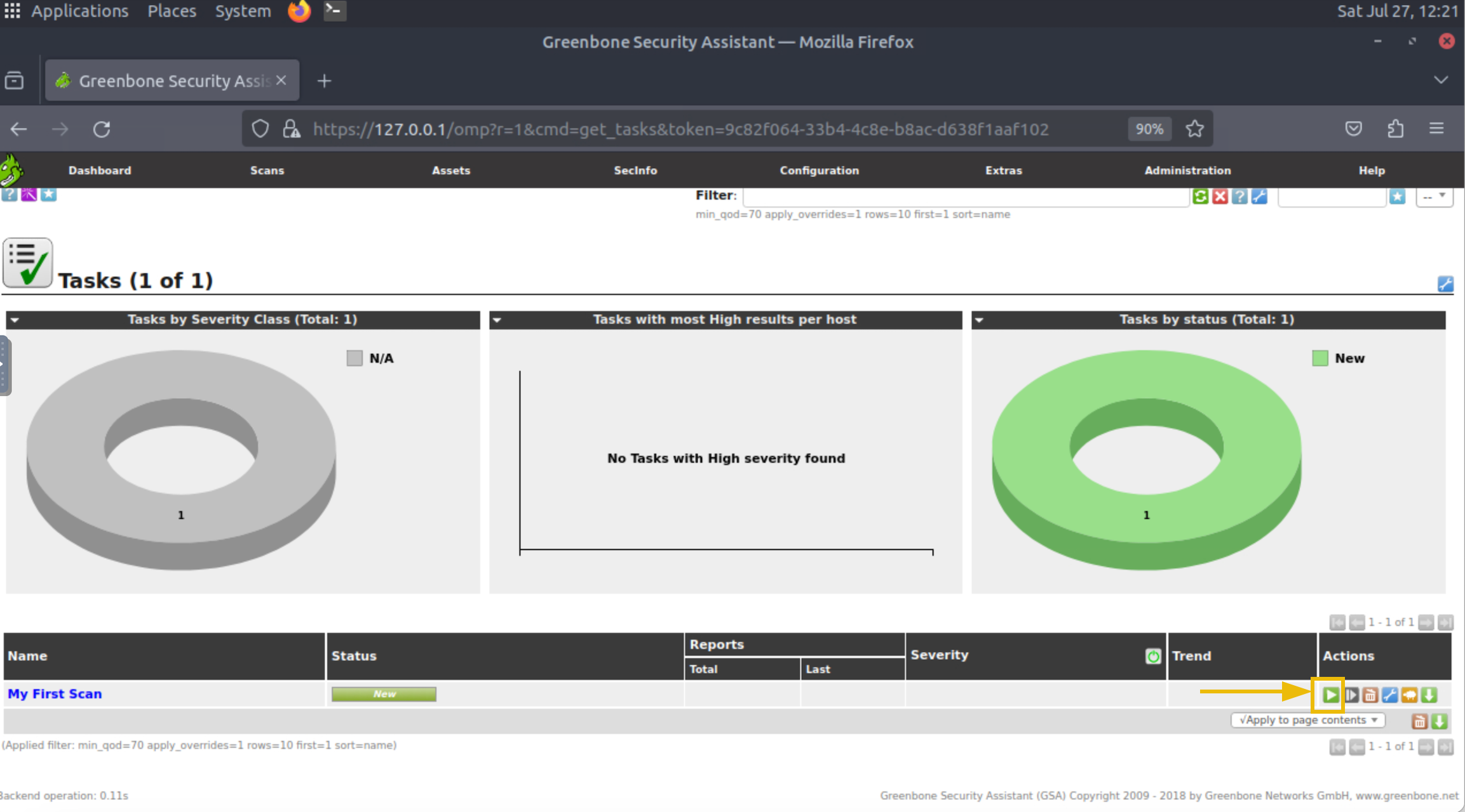 Action button for the scan on the dashboard.